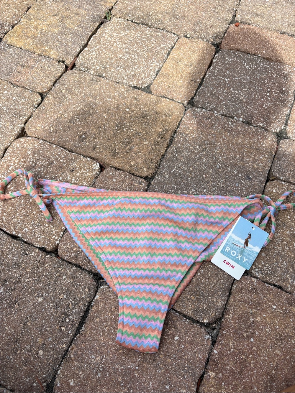 NWT Roxy Pastel Tie-Side Bikini Bottom - Pink Mint Peach White